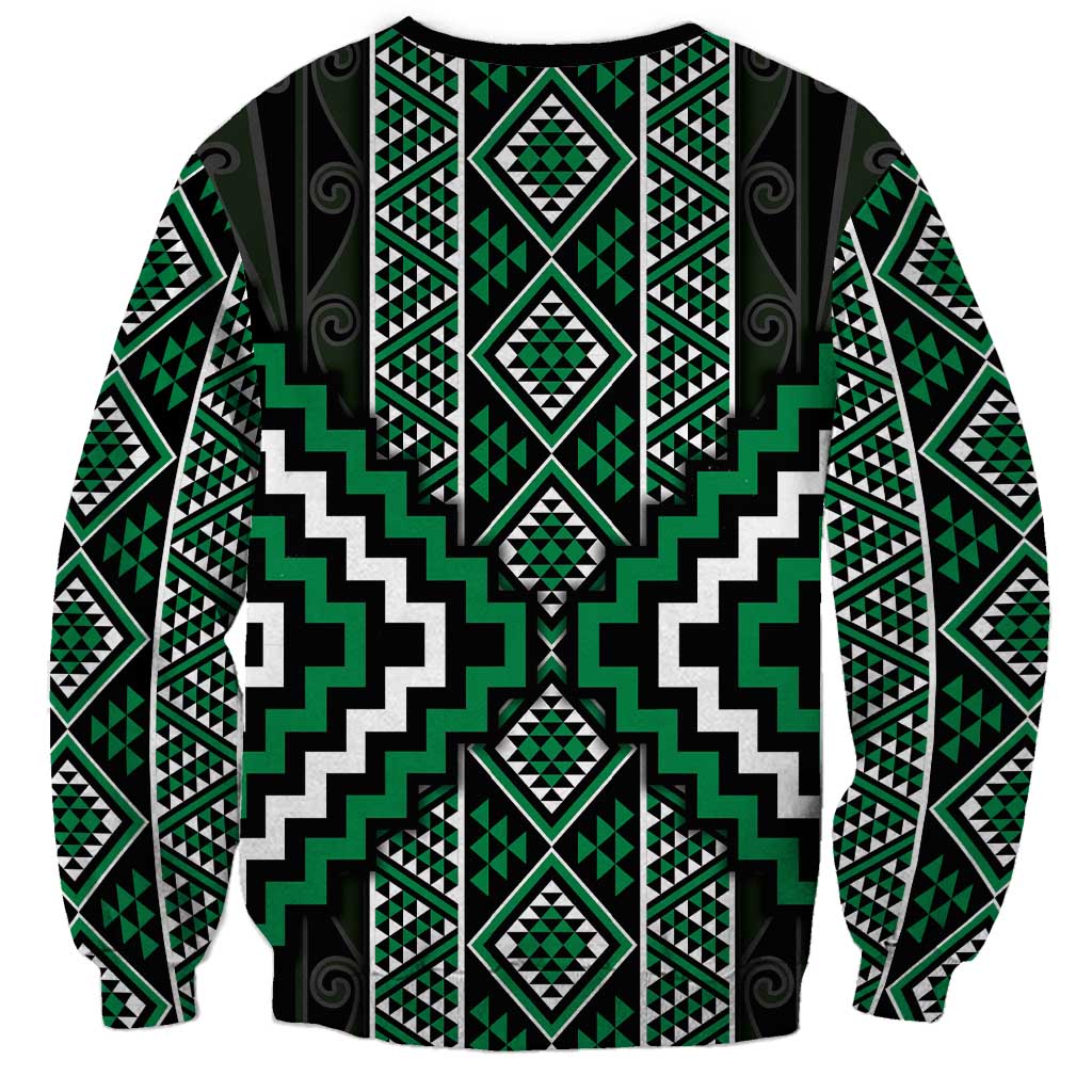 Jade Tukutuku Pattern Aotearoa Sweatshirt Niho Taniwha and Puhoro Motifs