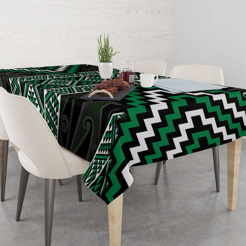 Jade Tukutuku Pattern Aotearoa Tablecloth Niho Taniwha and Puhoro Motifs