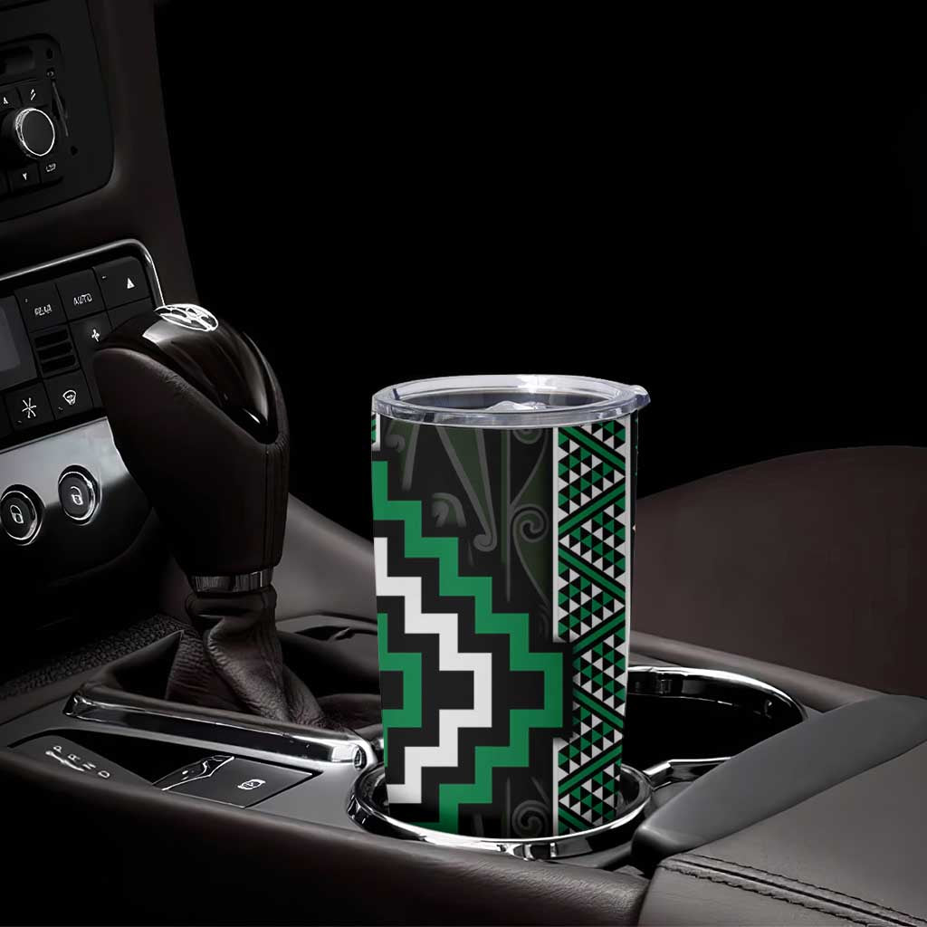 Jade Tukutuku Pattern Aotearoa Tumbler Cup Niho Taniwha and Puhoro Motifs