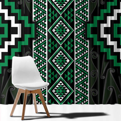 Jade Tukutuku Pattern Aotearoa Window Curtain Niho Taniwha and Puhoro Motifs