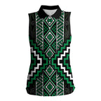 Jade Tukutuku Pattern Aotearoa Women Sleeveless Polo Shirt Niho Taniwha and Puhoro Motifs