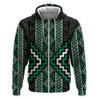 Jade Tukutuku Pattern Aotearoa Zip Hoodie Niho Taniwha and Puhoro Motifs