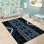 Azure Tukutuku Pattern Aotearoa Area Rug Niho Taniwha and Puhoro Motifs