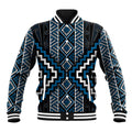 Azure Tukutuku Pattern Aotearoa Baseball Jacket Niho Taniwha and Puhoro Motifs