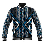 Azure Tukutuku Pattern Aotearoa Baseball Jacket Niho Taniwha and Puhoro Motifs
