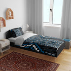 Azure Tukutuku Pattern Aotearoa Bedding Set Niho Taniwha and Puhoro Motifs