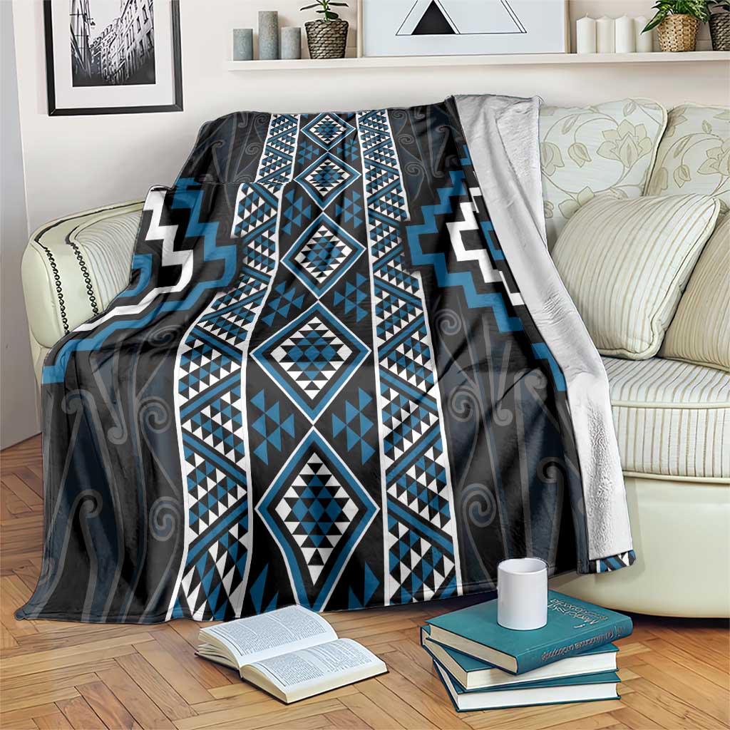 Azure Tukutuku Pattern Aotearoa Blanket Niho Taniwha and Puhoro Motifs