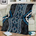 Azure Tukutuku Pattern Aotearoa Blanket Niho Taniwha and Puhoro Motifs