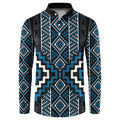 Azure Tukutuku Pattern Aotearoa Button Sweatshirt Niho Taniwha and Puhoro Motifs