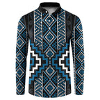 Azure Tukutuku Pattern Aotearoa Button Sweatshirt Niho Taniwha and Puhoro Motifs
