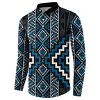 Azure Tukutuku Pattern Aotearoa Button Sweatshirt Niho Taniwha and Puhoro Motifs