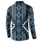 Azure Tukutuku Pattern Aotearoa Button Sweatshirt Niho Taniwha and Puhoro Motifs