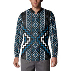 Azure Tukutuku Pattern Aotearoa Button Sweatshirt Niho Taniwha and Puhoro Motifs