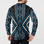 Azure Tukutuku Pattern Aotearoa Button Sweatshirt Niho Taniwha and Puhoro Motifs