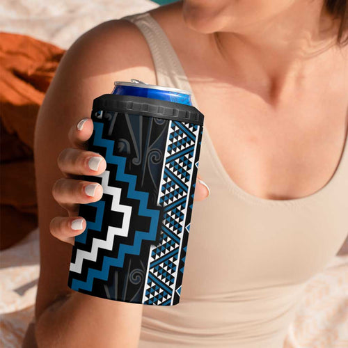 Azure Tukutuku Pattern Aotearoa 4 in 1 Can Cooler Tumbler Niho Taniwha and Puhoro Motifs
