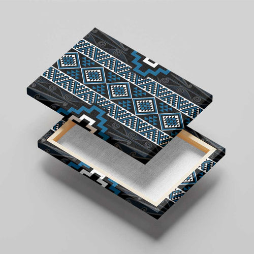Azure Tukutuku Pattern Aotearoa Canvas Wall Art Niho Taniwha and Puhoro Motifs