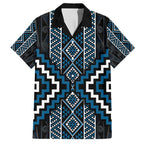 Azure Tukutuku Pattern Aotearoa Family Matching Long Sleeve Bodycon Dress and Hawaiian Shirt Niho Taniwha and Puhoro Motifs