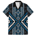Azure Tukutuku Pattern Aotearoa Family Matching Short Sleeve Bodycon Dress and Hawaiian Shirt Niho Taniwha and Puhoro Motifs