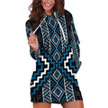 Azure Tukutuku Pattern Aotearoa Hoodie Dress Niho Taniwha and Puhoro Motifs