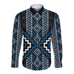 Azure Tukutuku Pattern Aotearoa Long Sleeve Button Shirt Niho Taniwha and Puhoro Motifs