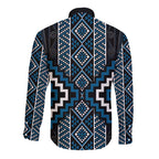 Azure Tukutuku Pattern Aotearoa Long Sleeve Button Shirt Niho Taniwha and Puhoro Motifs