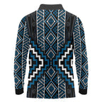 Azure Tukutuku Pattern Aotearoa Long Sleeve Polo Shirt Niho Taniwha and Puhoro Motifs