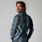 Azure Tukutuku Pattern Aotearoa Long Sleeve Polo Shirt Niho Taniwha and Puhoro Motifs