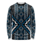 Azure Tukutuku Pattern Aotearoa Long Sleeve Shirt Niho Taniwha and Puhoro Motifs