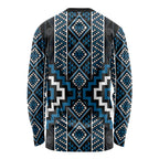 Azure Tukutuku Pattern Aotearoa Long Sleeve Shirt Niho Taniwha and Puhoro Motifs