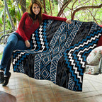 Azure Tukutuku Pattern Aotearoa Quilt Niho Taniwha and Puhoro Motifs
