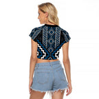 Azure Tukutuku Pattern Aotearoa Raglan Cropped T Shirt Niho Taniwha and Puhoro Motifs