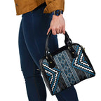 Azure Tukutuku Pattern Aotearoa Shoulder Handbag Niho Taniwha and Puhoro Motifs
