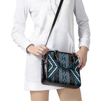Azure Tukutuku Pattern Aotearoa Shoulder Handbag Niho Taniwha and Puhoro Motifs