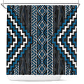 Azure Tukutuku Pattern Aotearoa Shower Curtain Niho Taniwha and Puhoro Motifs