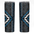 Azure Tukutuku Pattern Aotearoa Skinny Tumbler Niho Taniwha and Puhoro Motifs