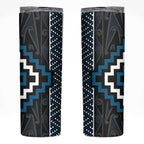 Azure Tukutuku Pattern Aotearoa Skinny Tumbler Niho Taniwha and Puhoro Motifs