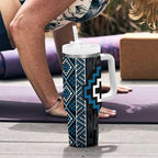 Azure Tukutuku Pattern Aotearoa Tumbler With Handle Niho Taniwha and Puhoro Motifs