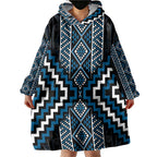 Azure Tukutuku Pattern Aotearoa Wearable Blanket Hoodie Niho Taniwha and Puhoro Motifs