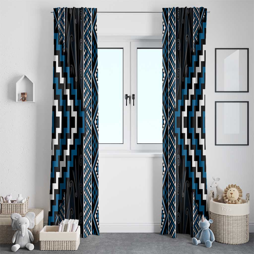 Azure Tukutuku Pattern Aotearoa Window Curtain Niho Taniwha and Puhoro Motifs