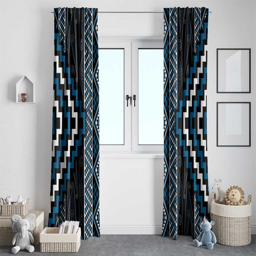 Azure Tukutuku Pattern Aotearoa Window Curtain Niho Taniwha and Puhoro Motifs