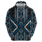 Azure Tukutuku Pattern Aotearoa Zip Hoodie Niho Taniwha and Puhoro Motifs