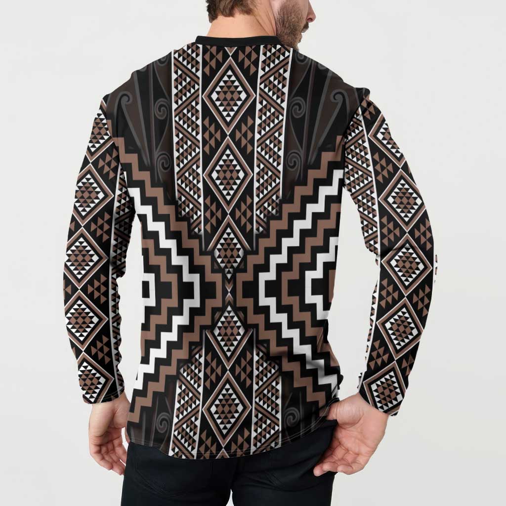 Classic Tukutuku Pattern Aotearoa Button Sweatshirt Niho Taniwha and Puhoro Motifs