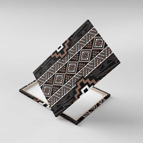 Classic Tukutuku Pattern Aotearoa Canvas Wall Art Niho Taniwha and Puhoro Motifs