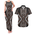 Classic Tukutuku Pattern Aotearoa Couples Matching Tank Maxi Dress and Hawaiian Shirt Niho Taniwha and Puhoro Motifs