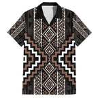 Classic Tukutuku Pattern Aotearoa Family Matching Off The Shoulder Long Sleeve Dress and Hawaiian Shirt Niho Taniwha and Puhoro Motifs