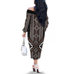 Classic Tukutuku Pattern Aotearoa Family Matching Off The Shoulder Long Sleeve Dress and Hawaiian Shirt Niho Taniwha and Puhoro Motifs