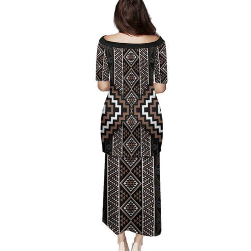 Classic Tukutuku Pattern Aotearoa Family Matching Puletasi and Hawaiian Shirt Niho Taniwha and Puhoro Motifs