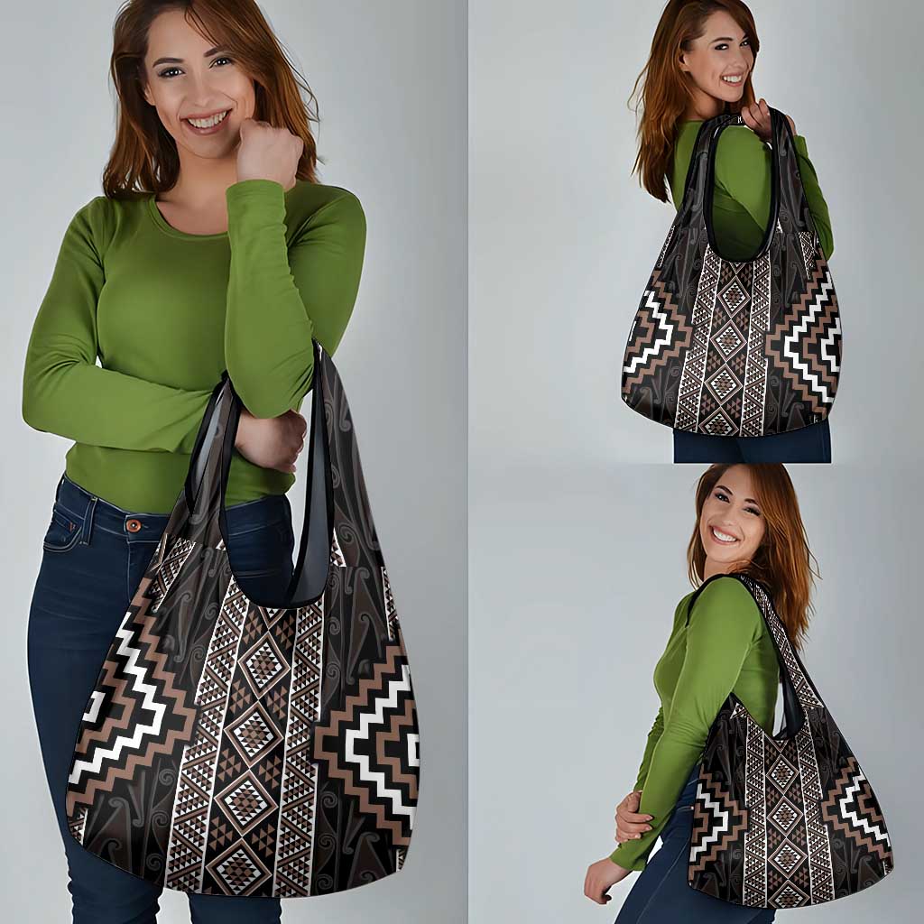 Classic Tukutuku Pattern Aotearoa Grocery Bag Niho Taniwha and Puhoro Motifs