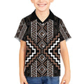 Classic Tukutuku Pattern Aotearoa Kid Hawaiian Shirt Niho Taniwha and Puhoro Motifs