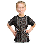 Classic Tukutuku Pattern Aotearoa Kid T Shirt Niho Taniwha and Puhoro Motifs